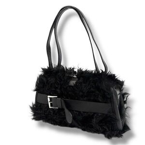 Michael Kors Shearling Fur Leather Handbag Silver HW KISSLOCK BEAUTIFUL VINTAGE